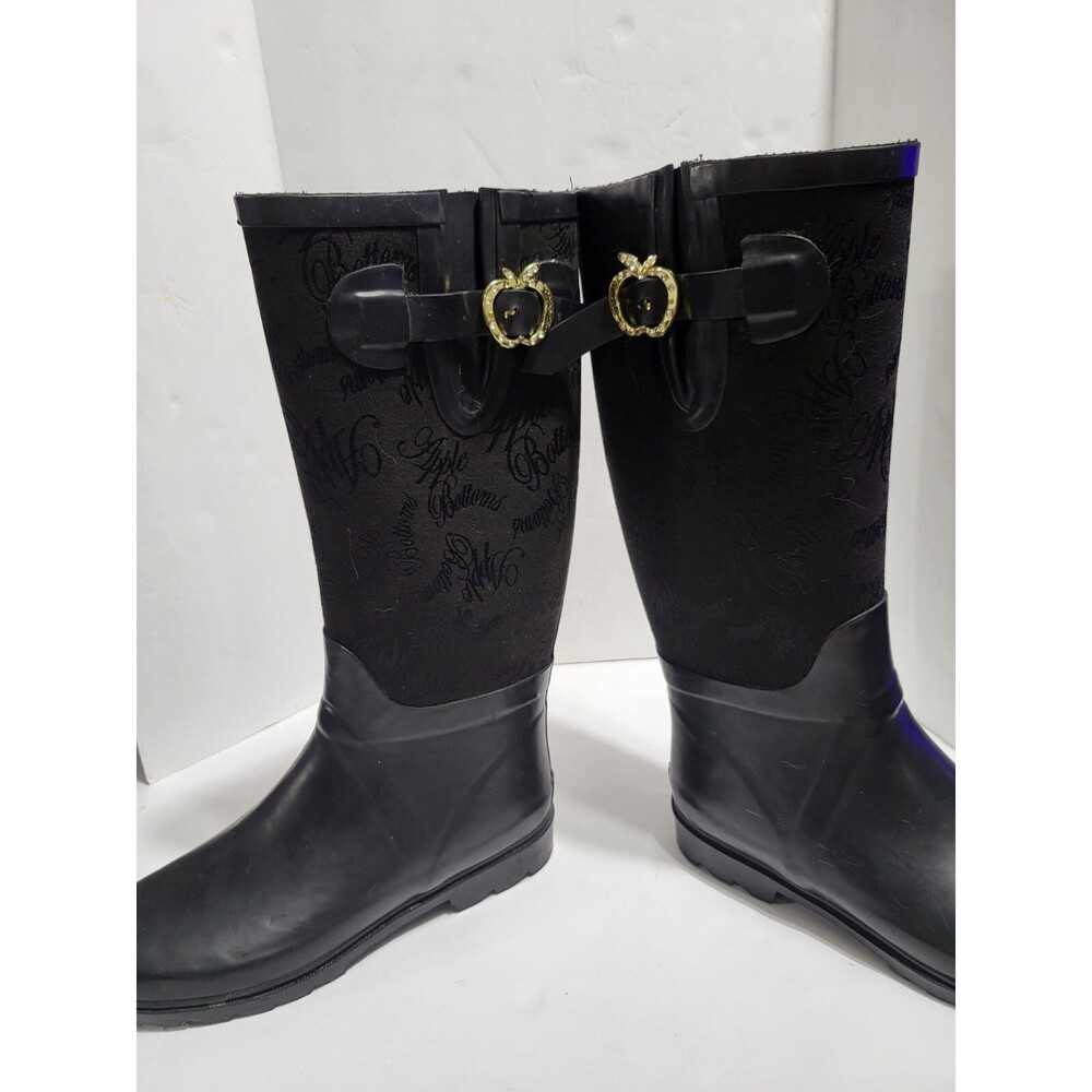APPLE BOTTOMS Women's Size 7 Black 13" Insulated Rain Boots With Cuff And Logo